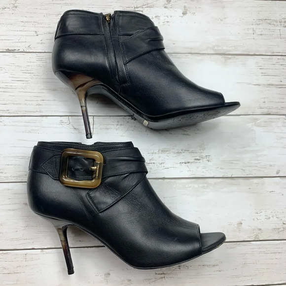 Burberry Sharnford Ankle Boots Open Toe Booties Buckle Leather Heels 38 1/2 - Picture 7 of 16